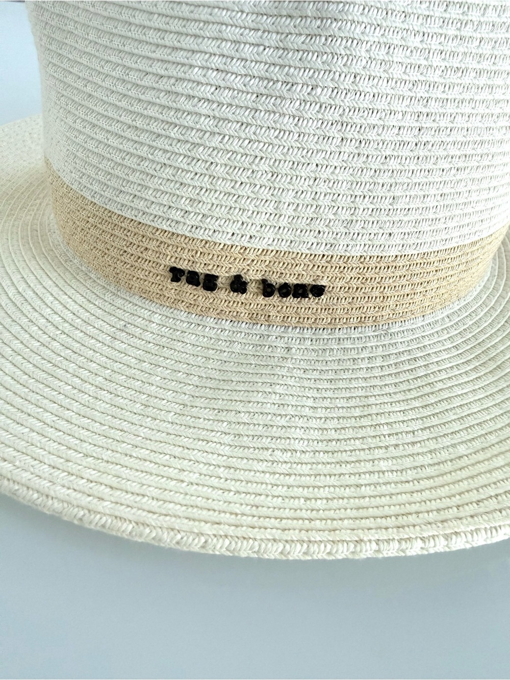 Rag & Bone City Straw Fedora Hat Cream Logo Band Size S New - Picture 3 of 9